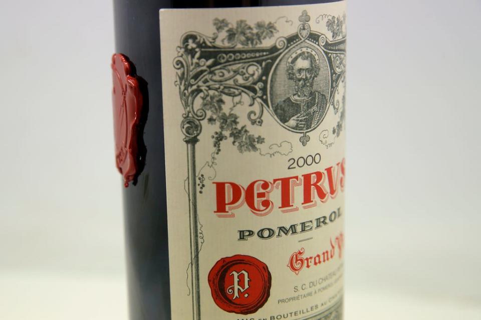 A bottle of Petrus red wine that spent a year orbiting the world in the International Space Station is pictured in Paris Monday, May 3, 2021.