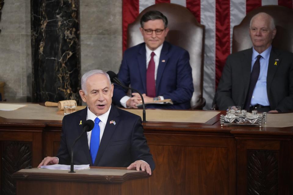 Benjamin Netanyahu, Prime Minister of Israel, addresses the U.S. Congress on July 24, 2024 in Washington.