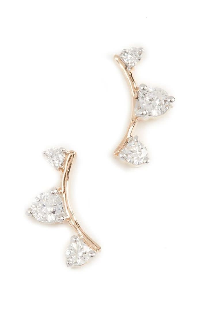 4) Adina Reyter 14k Gold Three Diamond Amigos Curve Post Earrings