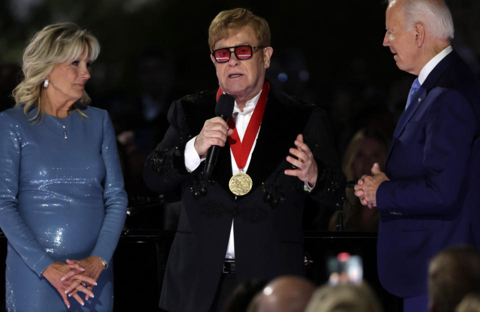 Sir Elton John honoured with award for his work in preventing AIDS credit:Bang Showbiz