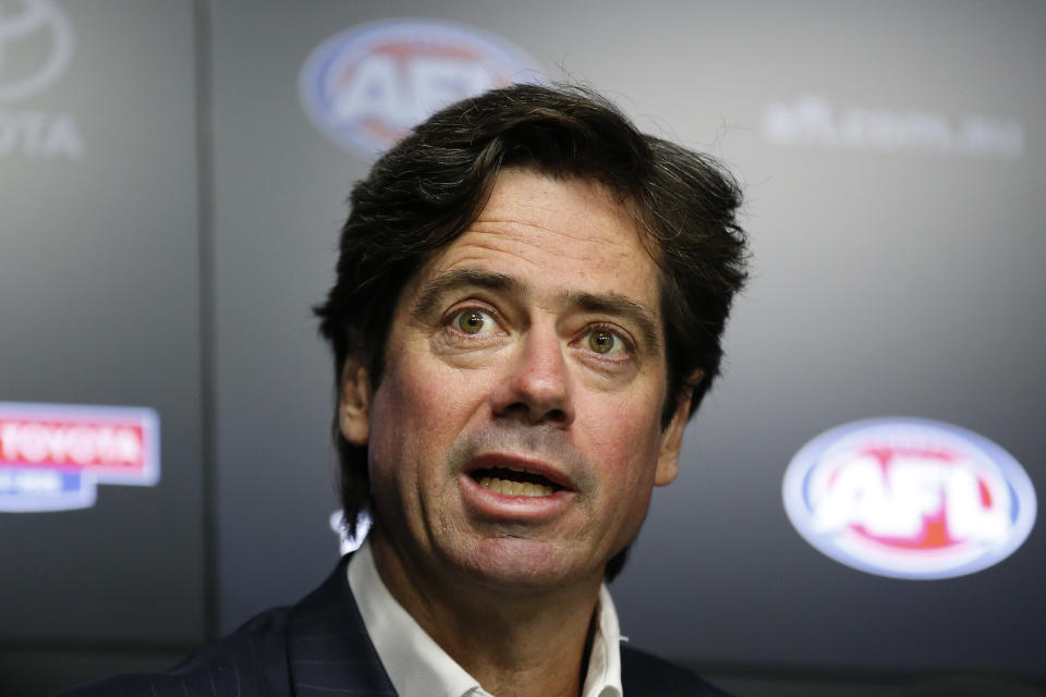 AFL CEO Gillon McLachlan speaks to the media during an AFL press conference.