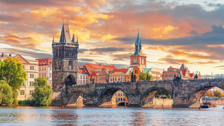 Charles Bridge in Prague at sunset