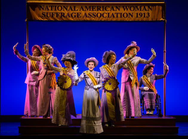 Jenn Colella (center) and the company of Broadway's 