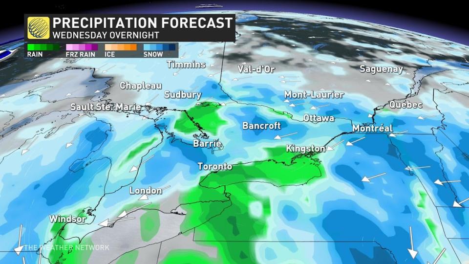 Ontario precip Wed overnight