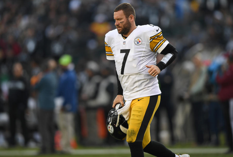 Ben Roethlisberger is still recovering from a hit to the midsection he suffered last week against the Raiders. . (Getty Images)