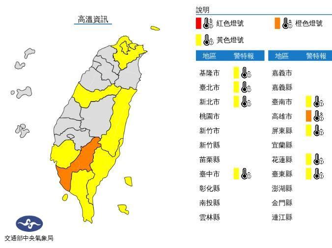 中央氣象局發布高溫特報。（中央氣象局提供）