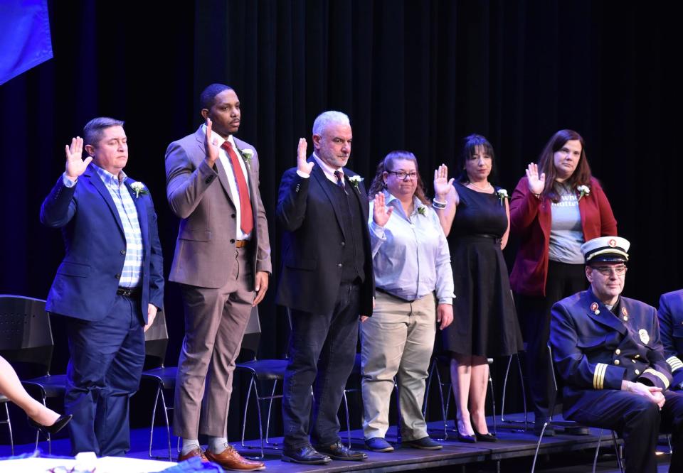 School Committee members are sworn in at Fall River's inauguration of municipal officers Tuesday, Jan. 3, 2024 at B.M.C. Durfee High School in Fall River.