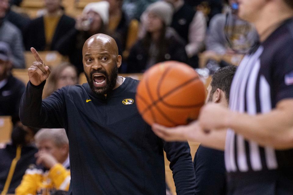 Missouri head coach Cuonzo Martin argues a call during a game against Texas A&M on Saturday at Mizzou Arena.