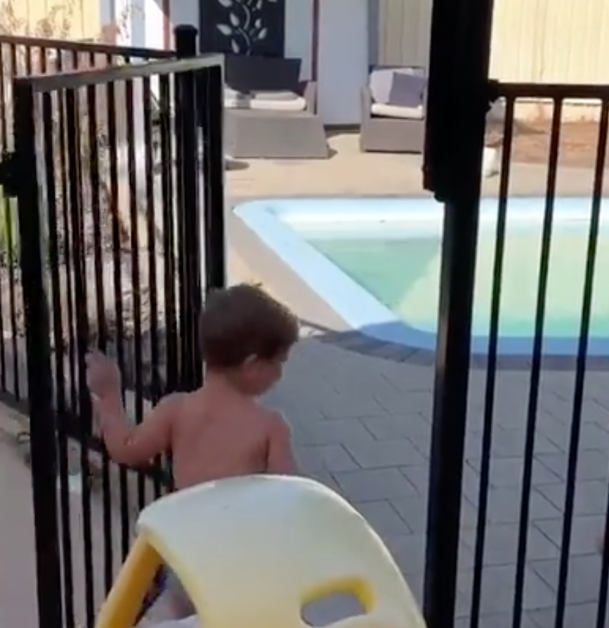 It took less than a minute for the boy to break into the pool. Source: Facebook