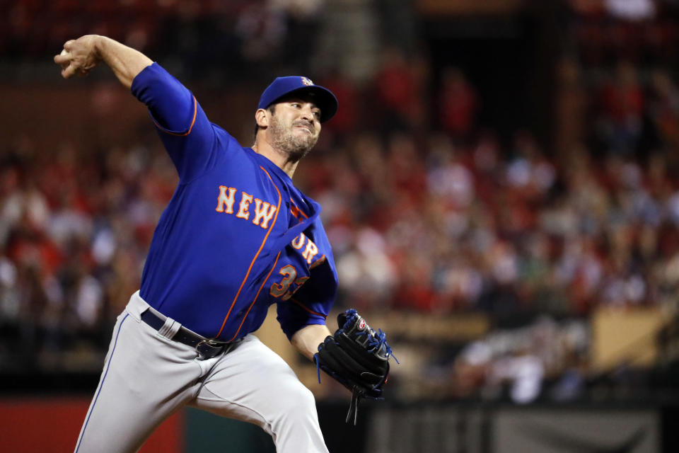 New York Mets pitcher Matt Harvey didn’t “[expletive] want to” talk to reporters after making his bullpen debut on Tuesday night in St. Louis. (AP Photo/Jeff Roberson)