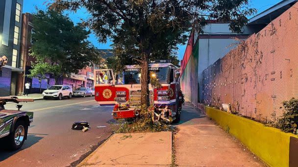 PHOTO: Two fire trucks collided while heading to a fire in Paterson, N.J., Sept. 10, 2022. (Janice Yu/WABC)