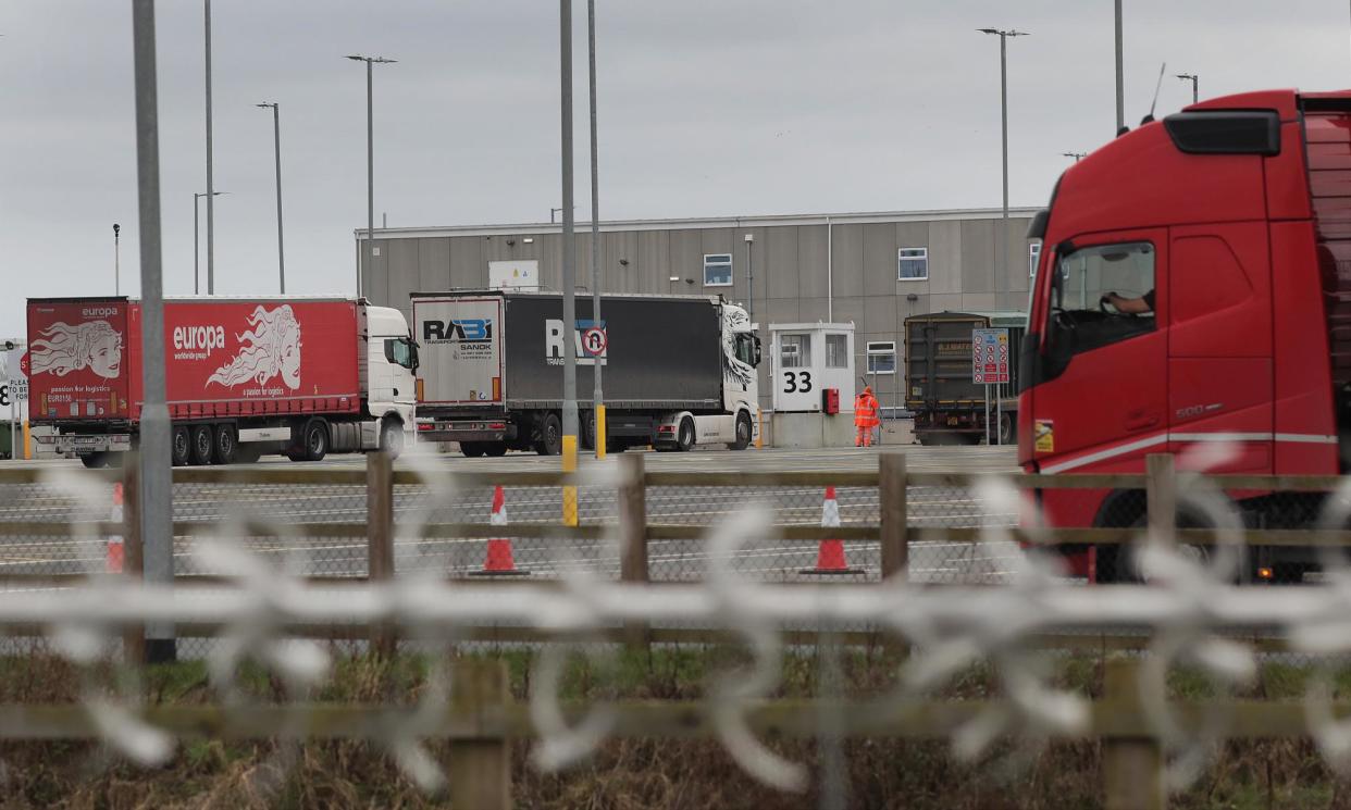 <span>The Sevington site, 22 miles inland from the port of Dover.</span><span>Photograph: Martin Godwin/The Guardian</span>