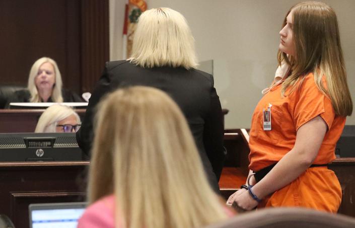 Nicole Jackson-Maldonado stands with attorney Jessica Roberts, Wednesday July 6, 2022 during a hearing in Judge Elizabeth Blackburn's courtroom at the Justice Center.