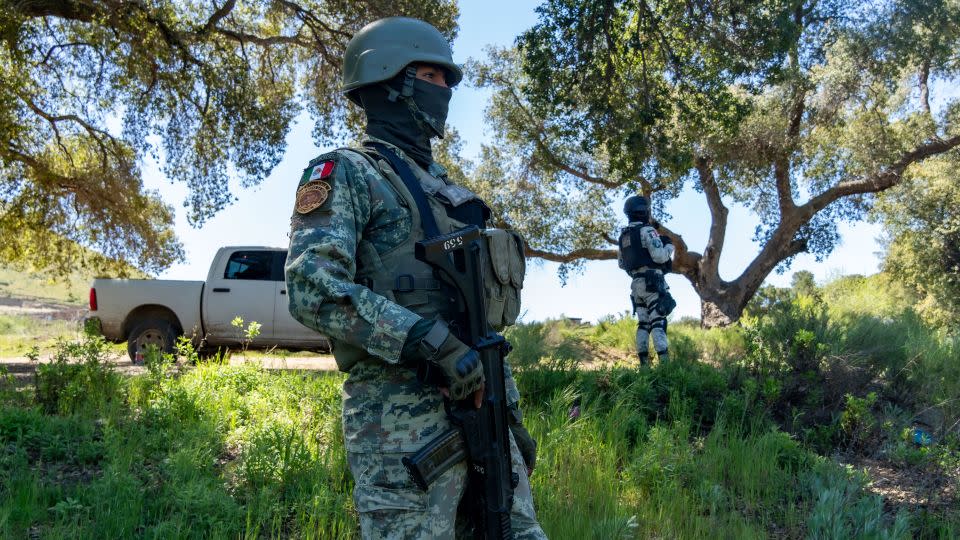 Members of the Mexican Army and National Guard rotate through 72-hour shifts in the patrol camps. - Evelio Contreras/CNN