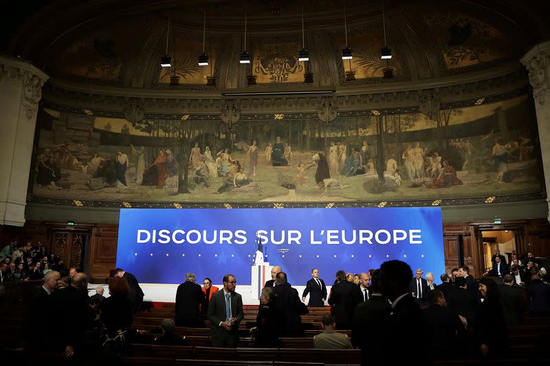 FILE PHOTO: French President Emmanuel Macron holds speech on Europe's future at la Sorbonne