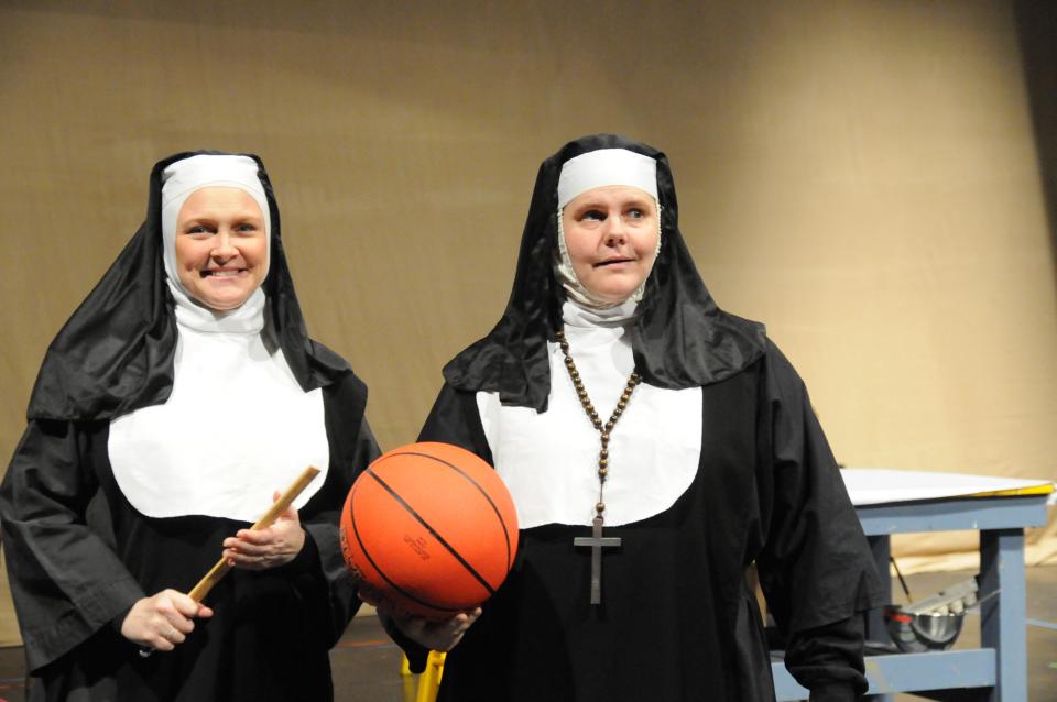 Tamera Gindlesperger Fisher, left, portrays second in command Sister Mary Hubert. Kathryn Castner Davis portrays Mother Superior Sister Regina.