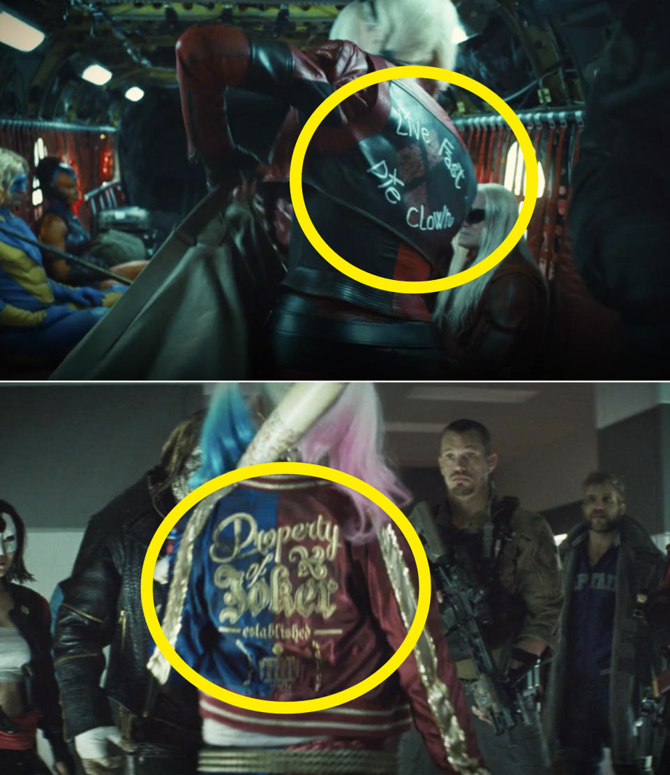 Harley's jacket in The Suicide Squad vs. in 2016