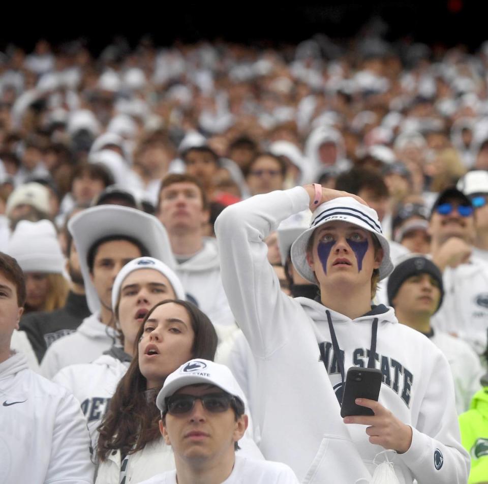 Penn State fans watch in disappointment during the game against Michigan on Saturday, Nov. 11, 2023.