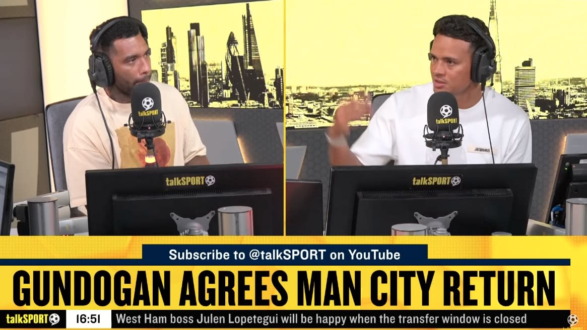 Jermaine Pennant (left) and Jermaine Jenas (right) were live on TalkSport when the news broke. (Talksport/YouTube screenshot)