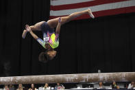 Skye Blakely competes in the beam during the U.S. Gymnastics Championships Friday, Aug. 19, 2022, in Tampa, Fla.(AP Photo/Mike Carlson)