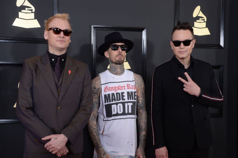 Blink-182 attends the Grammy Awards in 2017. File Photo by Jim Ruymen/UPI