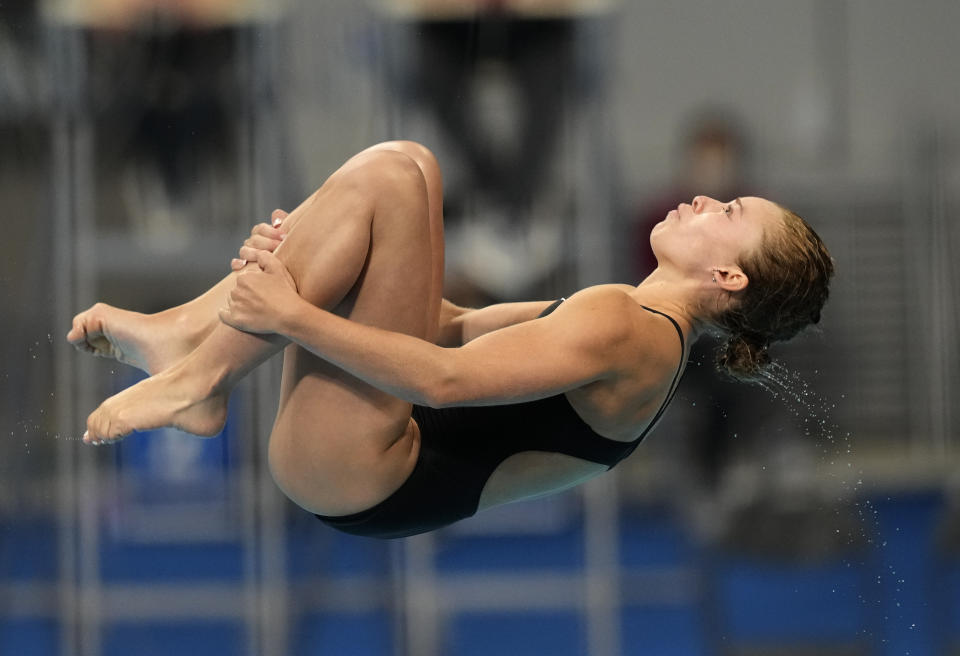 Hailey Hernandez of the United States' competes in women's diving 3m springboard semifinal at the Tokyo Aquatics Centre at the 2020 Summer Olympics, Saturday, July 31, 2021, in Tokyo, Japan. (AP Photo/Dmitri Lovetsky)