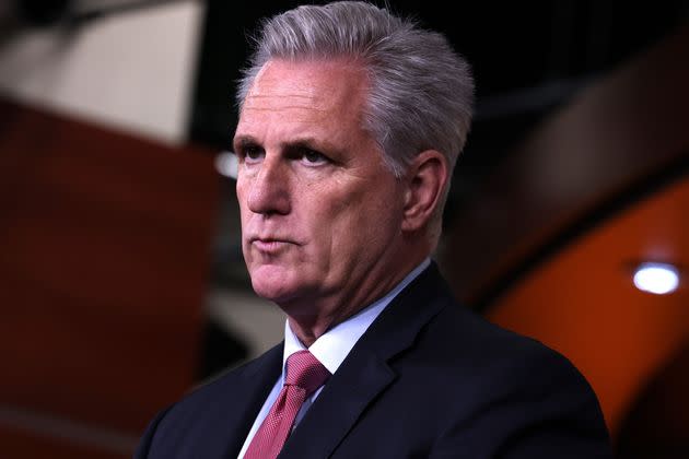 Federal defense contractors have been giving money to Republicans like House Minority Leader Kevin McCarthy (Calif.), despite vowing not to make political contributions to lawmakers who fueled the deadly Jan. 6 Capitol insurrection. (Photo: Anna Moneymaker via Getty Images)