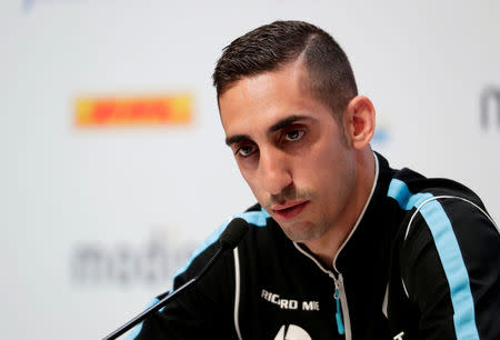 FILE PHOTO: Motor Racing - Formula E - Zurich E-Prix - Zurich, Switzerland - June 9, 2018. Driver Sebastien Buemi of Team Renault e.dams speaks at a news conference ahead of the ABB FIA Formula E Championship race in Zurich. REUTERS/Moritz Hager/File Photo