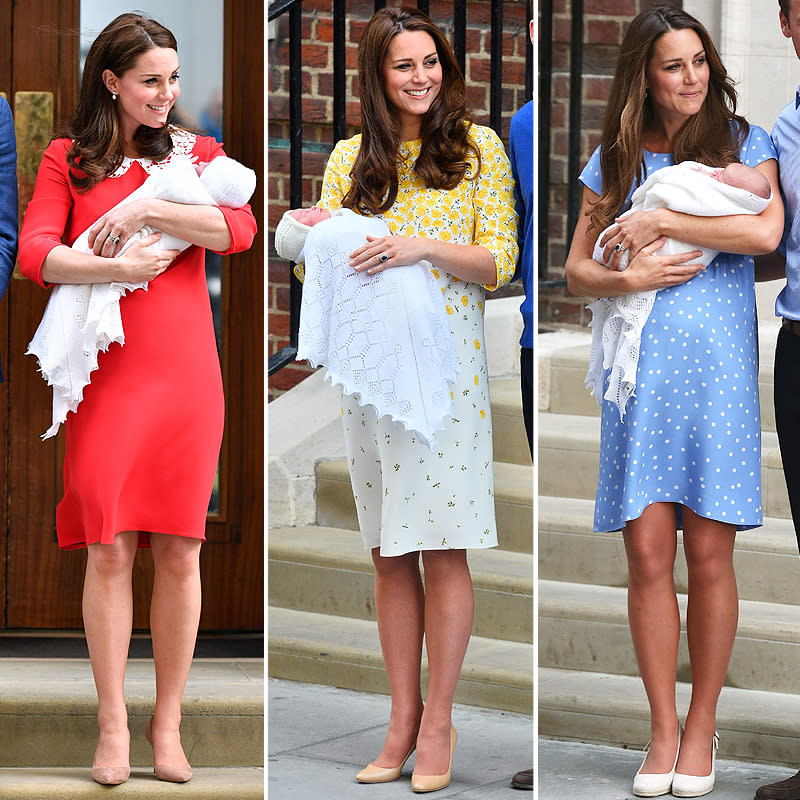 From left: Kate Middleton with Prince Louis (2018), Princess Charlotte (2015) and Prince George (2013) | Shutterstock (2); Getty