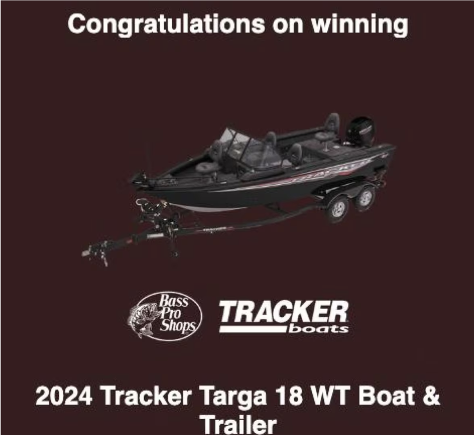 There was only one boat in the Tim Hortons contest —  a 2024 Tracker Targa 18 WT that retails for $39,995 US (about $55,000 Cdn). (Submitted by Chris Rivet)