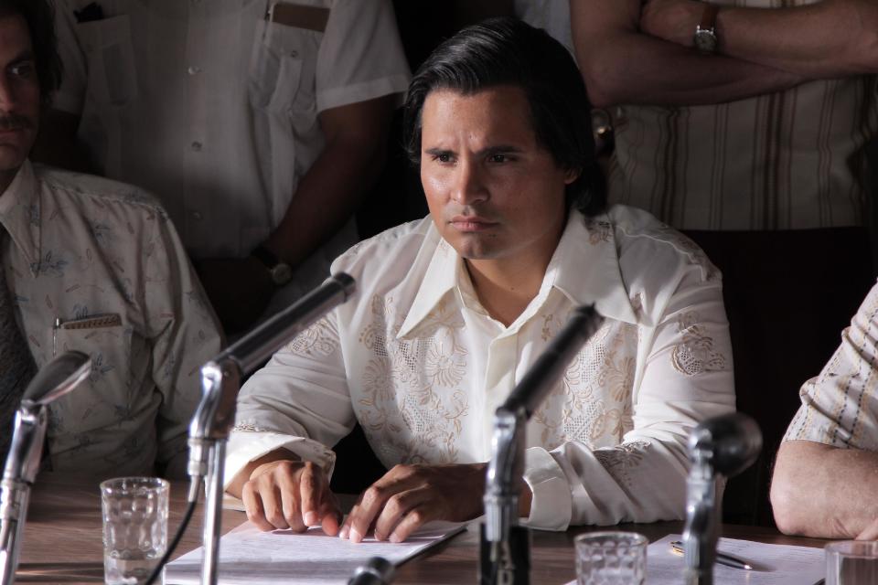 This photo released by Pantelion Films shows Michael Pena as Cesar Chavez in a scene from "Cesar Chavez." The new biopic opens Friday, March 28, 2014. (AP Photo/Pantelion Films, file)