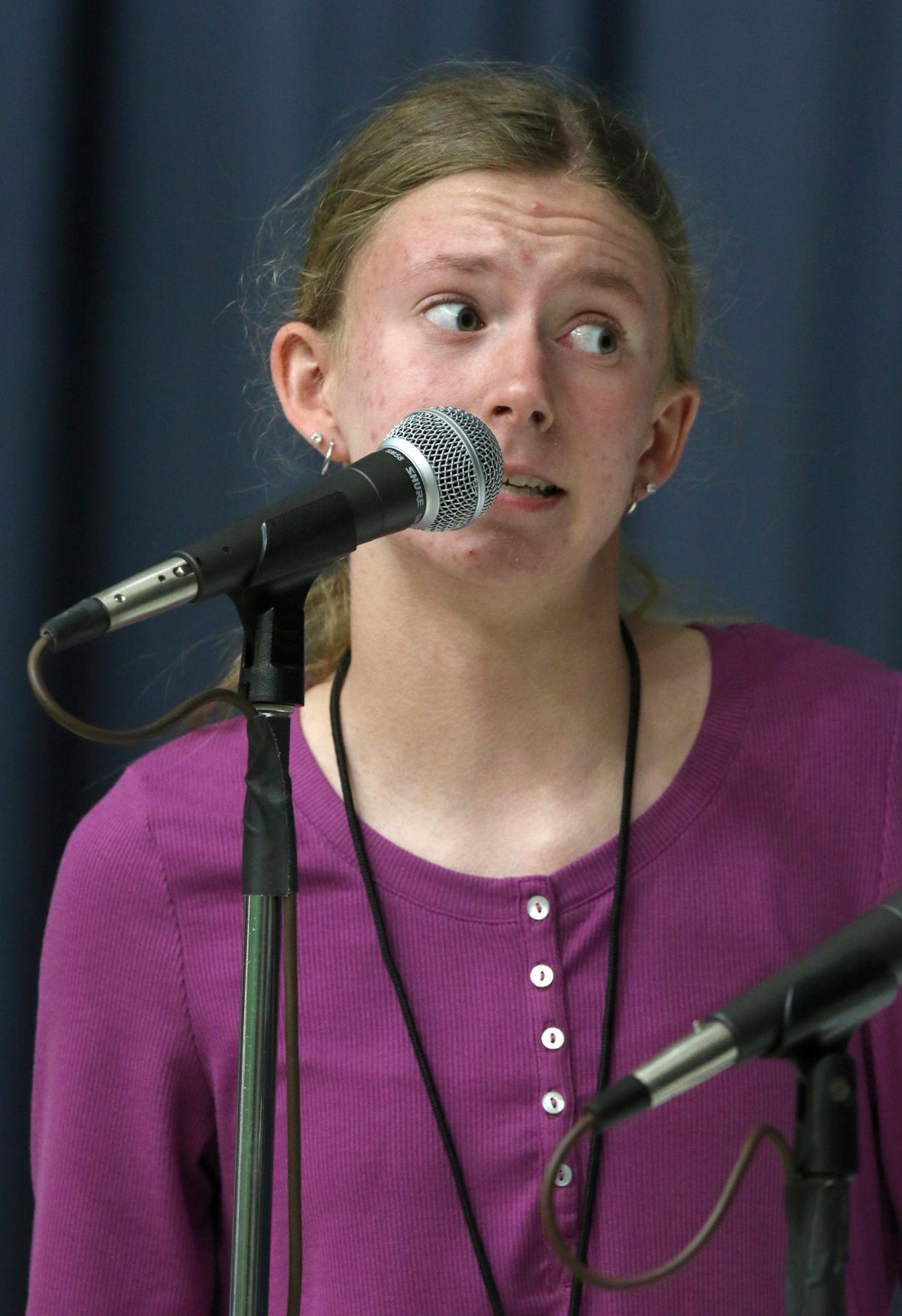 Addison Champion, from Crest Middle School, spells the winning word during The Star and Cleveland County Schools Spelling Bee held Wednesday morning, March 23, 2022, at the Cleveland Community College Auditorium on South Post Street in Shelby.