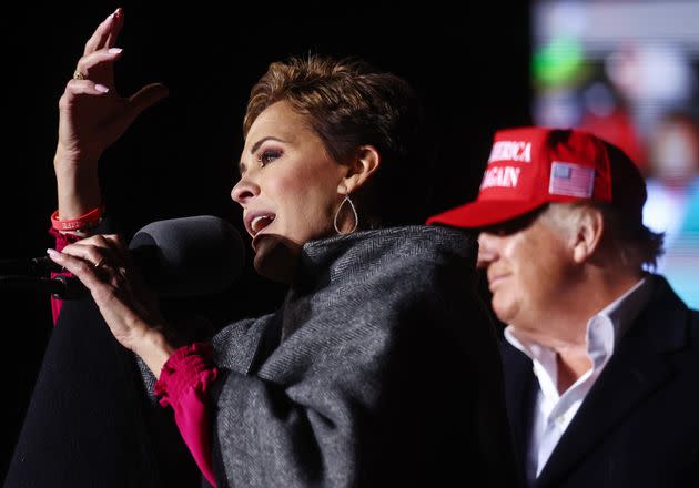 Kari Lake, a Republican candidate for Arizona governor, speaks as former President Donald Trump looks on at a rally on Jan. 15 in Florence, Arizona. (Photo: Mario Tama via Getty Images)