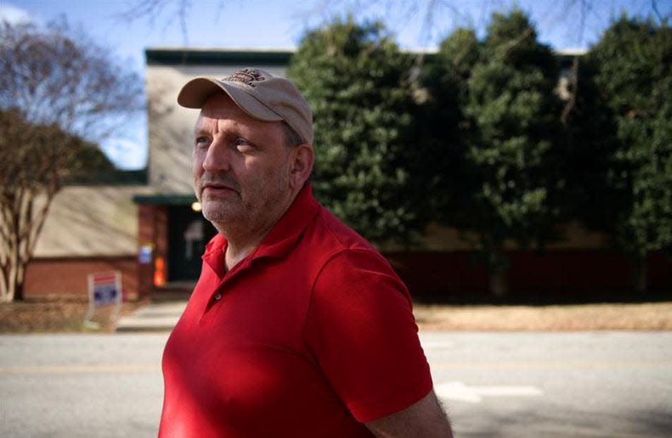 Jim Jones, 58, a conservative independent, at Slater Marietta elementary school.