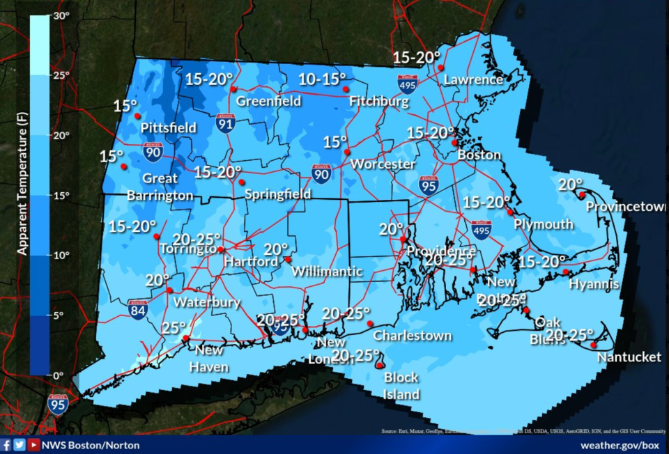 Bitter cold temperatures across New England on Valentine’s Day (NWS Boston)