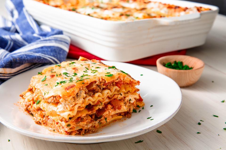 <p>Layers of noodles, cheese, meat, and sauce? This may just be the best comfort food dish of all time. For more pasta ideas, try these <a rel="nofollow noopener" href="https://www.delish.com/cooking/g1252/stuffed-shell-recipes/" target="_blank" data-ylk="slk:stuffed shell recipes;elm:context_link;itc:0;sec:content-canvas" class="link ">stuffed shell recipes</a>.</p>