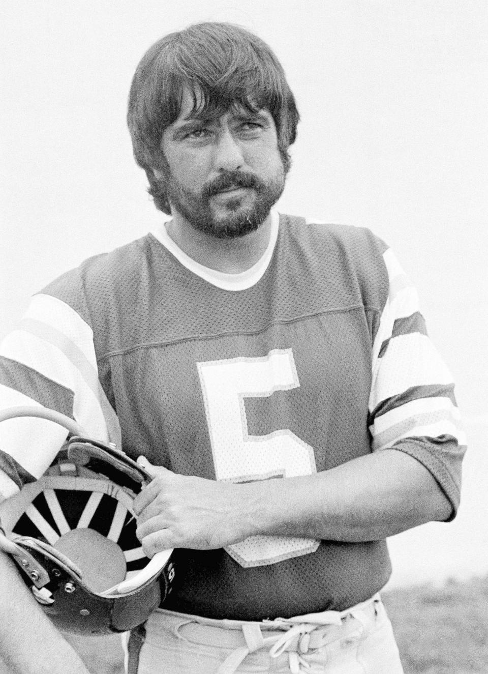 FILE- Philadelphia Eagles quarterback Roman Gabriel poses in this August 1975 photo in Philadelphia. Gabriel, the former North Carolina State quarterback who was the 1969 NFL MVP with the Los Angeles Rams, died Saturday, April 20, 2024. He was 83. (AP Photo/Rusty Kennedy, File)