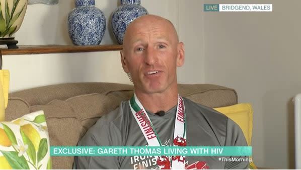 Fighter: Gareth Thomas became emotional when discussing his family on the programme: ITV