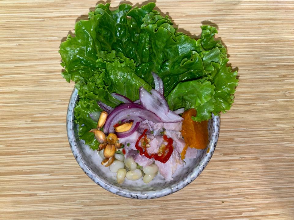 Peruvian hamachi ceviche at the Lao & Kacao collaboration dinner between Ma Der Lao Kitchen and Cafe Kacao.