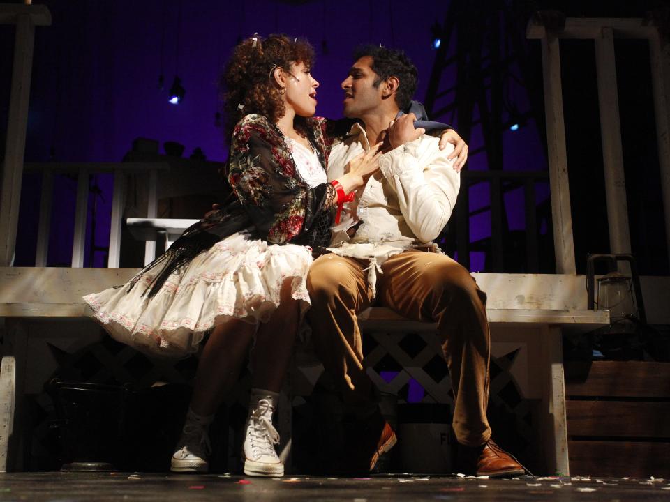 Playing lovers destined to overcome obstacles to be together are, from left, Levin Valayil as the Boy and Rebbekah Vega-Romero as the Girl in the Cape Playhouse production of "The Fantasticks" musical.