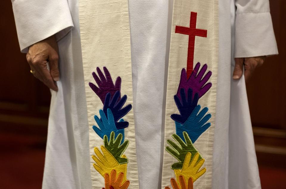 Rev. Brigette Weier’s stole is pictured at the Utah Pride Interfaith Coalition Interfaith Service at the First Baptist Church in Salt Lake City on Wednesday, May 31, 2023. | Laura Seitz, Deseret News