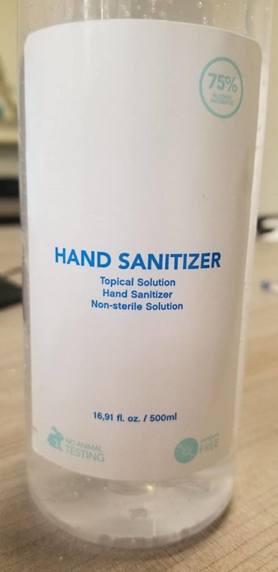 Hand sanitizer imported and distributed by Miami Gardens company Frozen Wheels