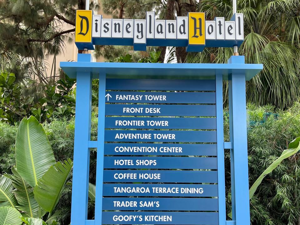 signage at disneyland hotel in disneyland