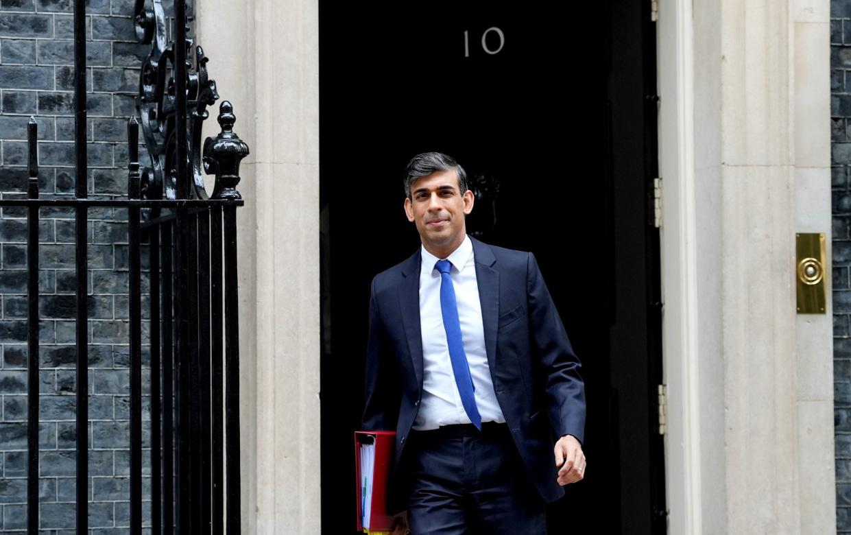 Rishi Sunak, the Prime Minister, leaves 10 Downing Street to attend PMQs in the House of Commons
