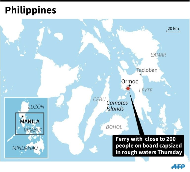 Map locating Ormoc city in the Philippines, where a ferry one kilometre from port capsized with nearly 200 people on board on July 2, 2015