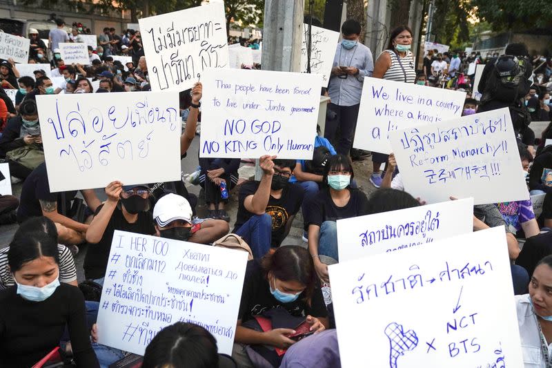 Pro-democracy protesters gather during a rally outside the Parliament in Bangkok