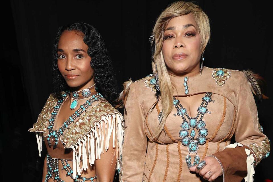<p>Kevin Mazur/Getty</p> Rozonda "Chilli" Thomas and Tionne "T-Boz" Watkins of TLC in Los Angeles in April 2024