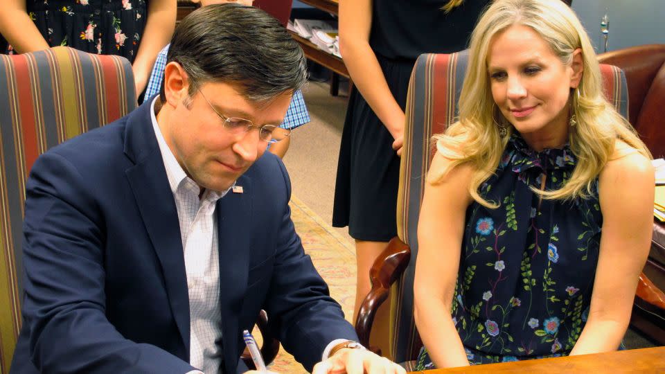 Rep. Mike Johnson files his paperwork at the secretary of state's office after qualifying for his congressional reelection bid on July 20, 2018, in Baton Rouge, Louisiana.  - Melinda Deslatte/AP