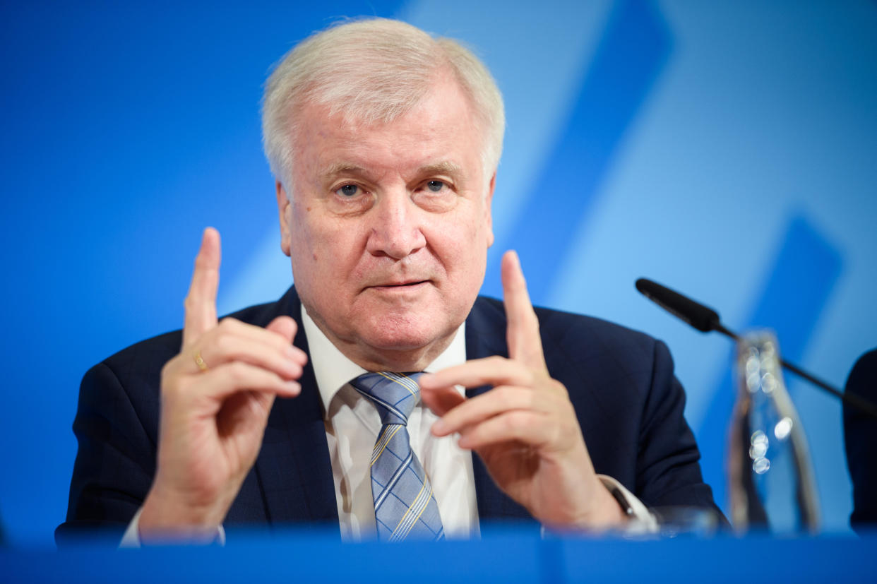 17 December 2019, Berlin: Horst Seehofer (CSU), Federal Minister of the Interior, Building and Home Affairs, speaks at a joint press conference with the heads of the Federal Office for the Protection of the Constitution and the Federal Criminal Police Office on the reorganization of the security authorities. Photo: Gregor Fischer/dpa (Photo by Gregor Fischer/picture alliance via Getty Images)