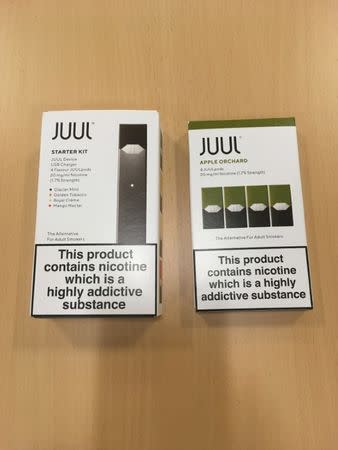 Juul e-cigarette starter kit is seen in this picture illustration taken July 16, 2018. REUTERS/Martinne Geller/Illustration